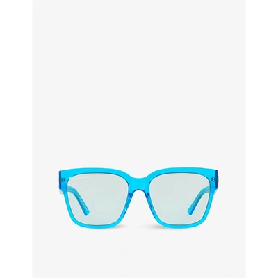 Shop Balenciaga Womens Blue Bb0056s Square-frame Sunglasses