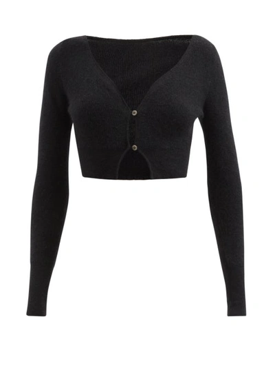Shop Jacquemus Alzou Cropped Mohair-blend Cardigan In Black