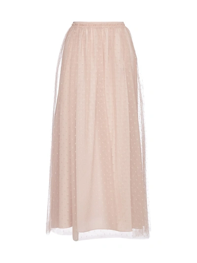 Shop Red Valentino Redvalentino Point D'esprit Polka Dots Tulle Midi Skirt In Pink