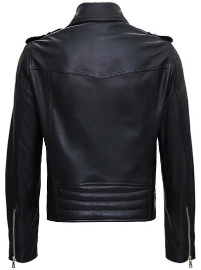 Shop Balmain Black Leather Biker Jacket