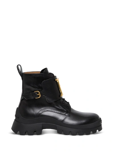 Dsquared2 30mm D2 Statement Leather Combat Boots In Black