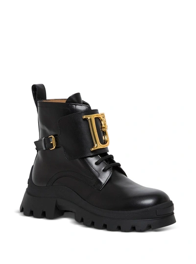 Dsquared2 30mm D2 Statement Leather Combat Boots In Black