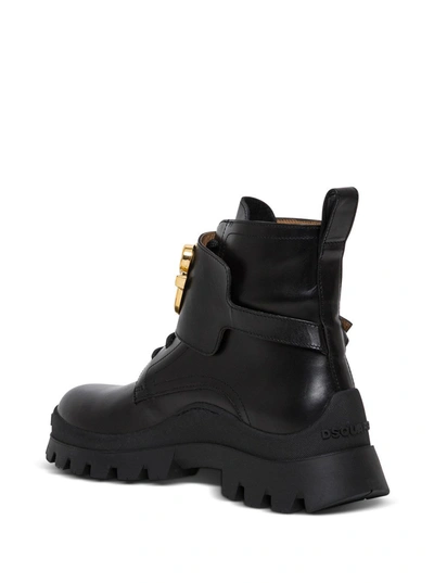 Dsquared2 30mm D2 Statement Leather Combat Boots In Black