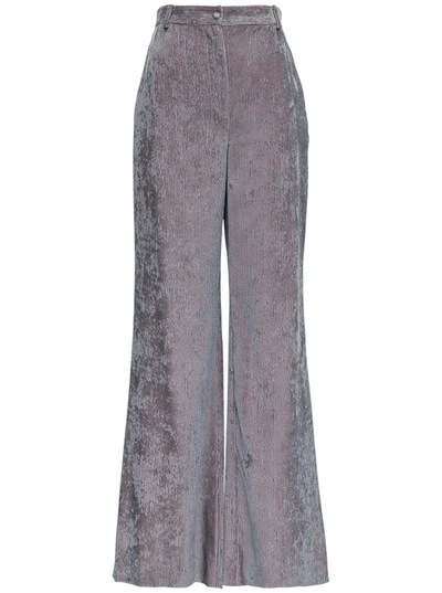 Shop Alberta Ferretti Flared Velvet Greytrousers