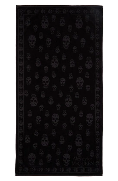 Shop Alexander Mcqueen Tonal Skull Towel In Black