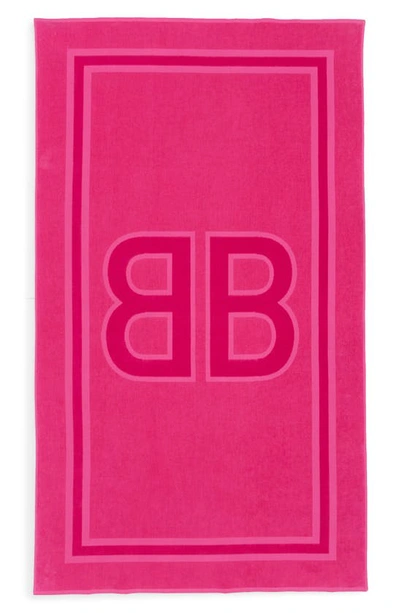 Shop Balenciaga Bb Logo Beach Towel In Fuxia