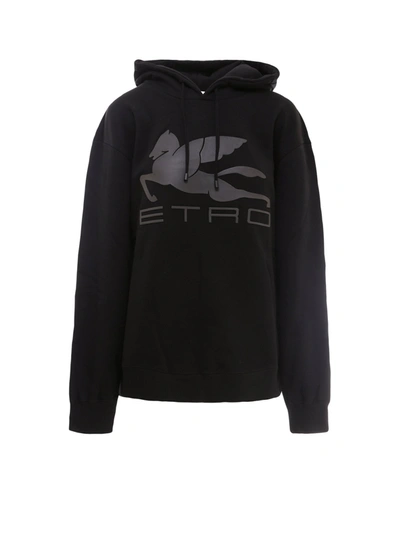 Shop Etro Logo Drawstring Hoodie In Black