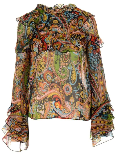 Shop Etro Ruffled Paisley Printed Blouse In Multi
