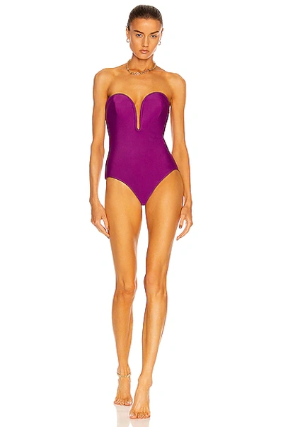 Shop Adriana Degreas Solid Deep V Swimsuit In Fuchsia