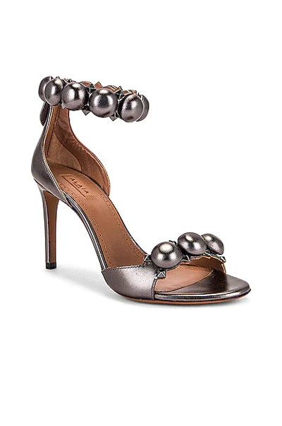 Alaïa Bombe Stud Metallic Ankle-wrap High-heel Sandals In Cendre