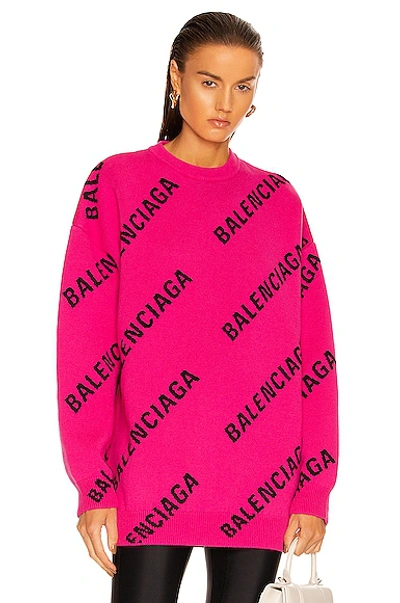 Shop Balenciaga Long Sleeve Crewneck Sweater In Pink & Black