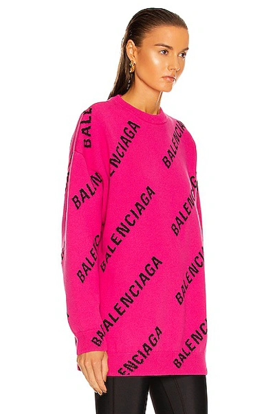 Shop Balenciaga Long Sleeve Crewneck Sweater In Pink & Black