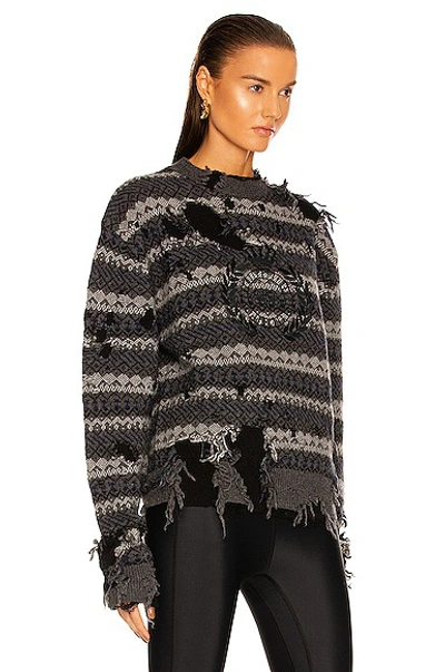 Shop Balenciaga Destroyed Crewneck Sweater In Grey & Multicolor