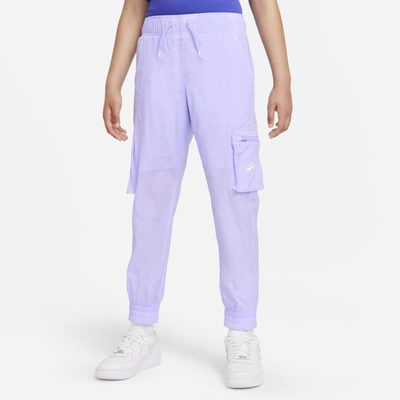 Shop Nike Sportswear Big Kids' Woven Cargo Pants In Purple Pulse,white