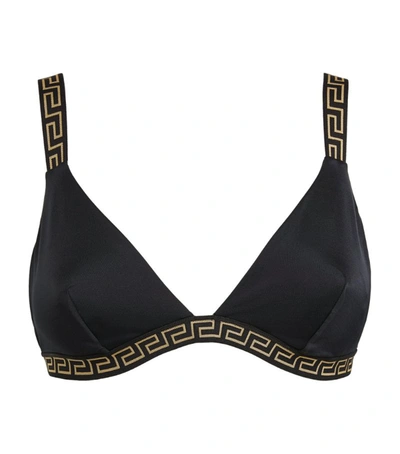 Shop Versace Greca Triangle Bikini Top In Black