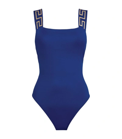 Shop Versace Greca Swimsuit In Blue