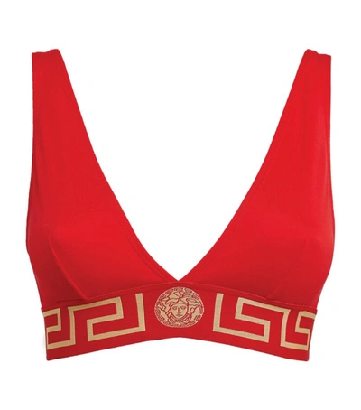 Shop Versace Greca Bikini Top In Red