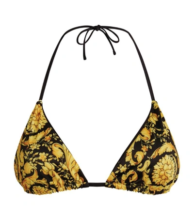 Shop Versace Barocco Halterneck Bikini Top In Yellow