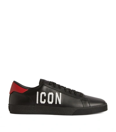 Shop Dsquared2 Leather Icon Cassetta Sneakers In Black