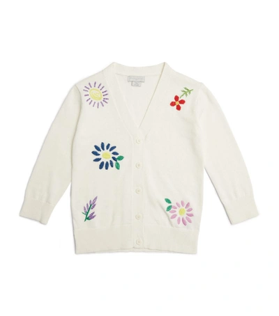 Shop Stella Mccartney Kids Cotton-wool Embroidered Flower Cardigan (3-14 Years) In White