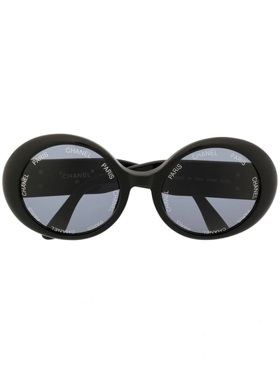 Pre-owned Chanel Interlocking Cc Round-frame Sunglasses In Black