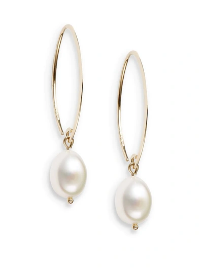 Shop Saks Fifth Avenue Women's 14k Yellow Gold & 10mm White Oval Cultured Freshwater Pearl Drop Earrings