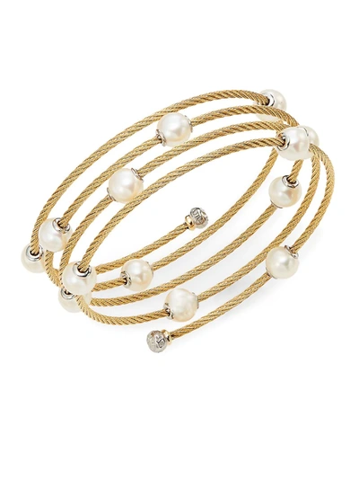 Shop Alor Women's Classique 1.6mm White Round Freshwater Pearl, 18k Yellow Gold & Stainless Steel Bracelet