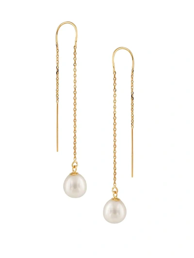 Shop Masako Women's 14k Yellow Gold & 7.5-8mm White Drop Cultured Pearl Threader Chain Earrings