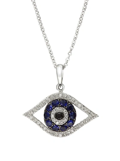 Shop Effy Women's Royale Bleu 14k White Gold, Diamond & Sapphire Evil Eye Necklace