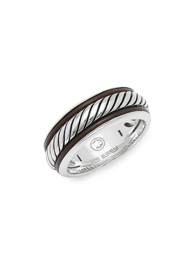 Effy Men's Leather And Sterling Silver Band Ring In Silver