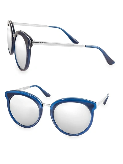 Shop Aqs Women's Poppy 54mm Round Sunglasses In Blue Steel