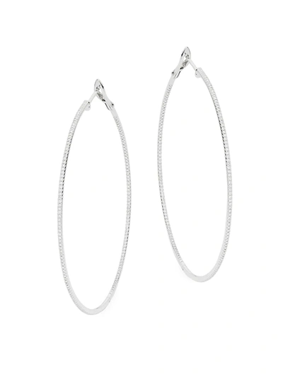 Shop Saks Fifth Avenue Women's 14k White Gold & Diamond Oversized Hoop Earrings