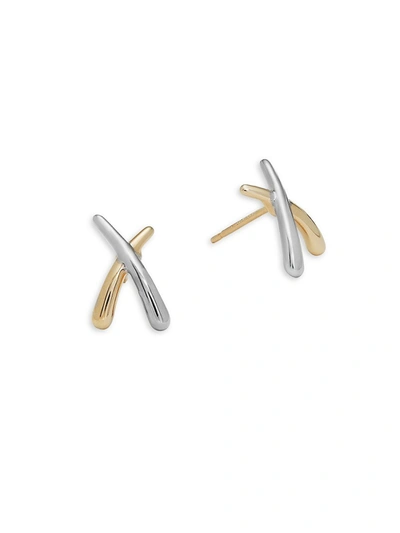 Shop Saks Fifth Avenue Women's 14k Two-tone Gold Earrings In Two Tone Gold