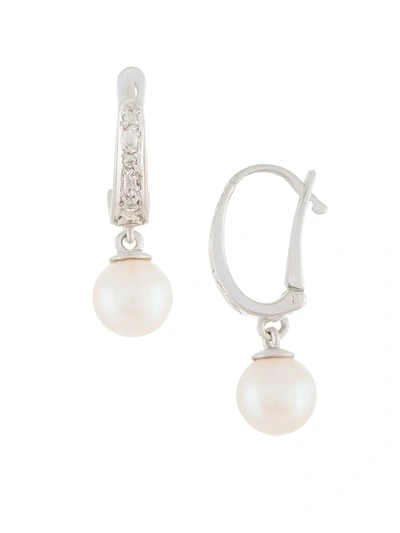 Shop Masako Women's 14k White Gold, 7-7.5mm White Cultured Akoya Pearl & Diamond Drop Earrings