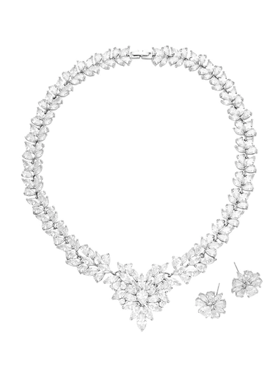 Shop Eye Candy La Women's Luxe Emma Crystal Leaf Statement Necklace & Earrings Set In Neutral