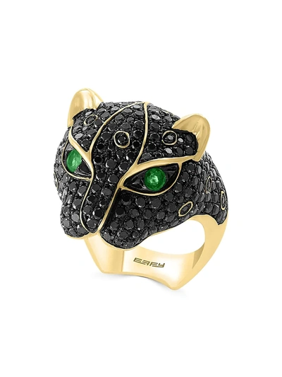 Shop Effy Women's 14k Yellow Gold, Emerald & Black Diamond Ring