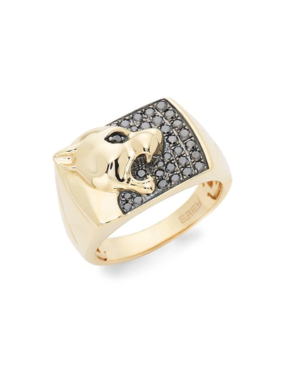 Shop Effy Men's 14k Yellow Gold & Black Diamond Ring