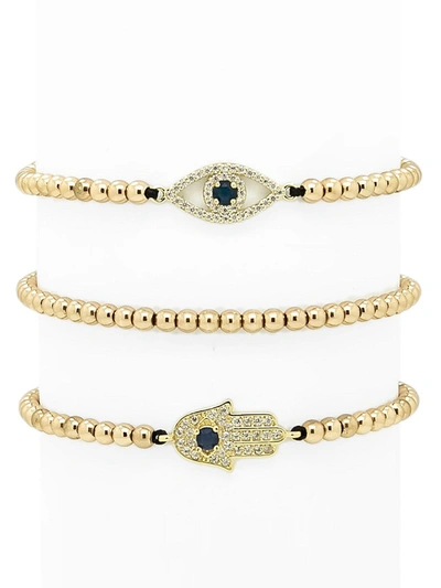 Shop Eye Candy La Women's Luxe 3-piece Crystal Hamsa & Evil-eye Beaded Bracelet Set In Neutral