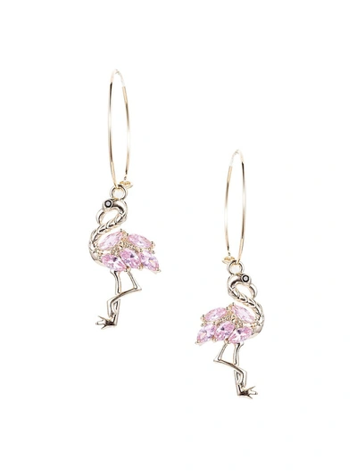 Shop Eye Candy La Women's Luxe Pink Cubic Zirconia Flamingo Dangle Earrings