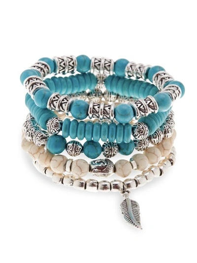 Shop Jean Claude Men's 5-piece Natural Stone & Stainless Steel Stretch Bracelet In Turquoise