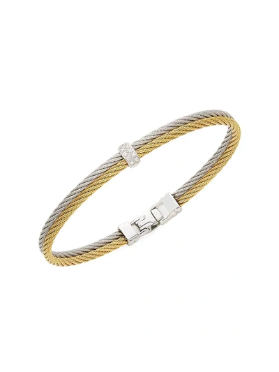 Shop Alor Women's 18k White Gold, Goldtone Stainless Steel & Diamond Rope Bangle Bracelet