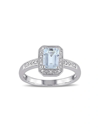 Shop Sonatina Women's Sterling Silver, Aquamarine & Diamond Solitaire Ring
