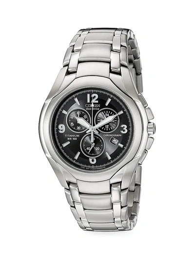 Shop Citizen Men's Eco-drive Titanium Bracelet Chronograph Watch In Black