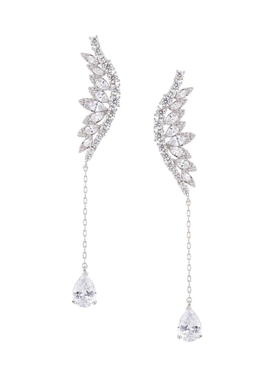 Shop Eye Candy La Women's Luxe Rhodium Plated Mystical Clear Cubic Zirconia Drop Earrings In Brass