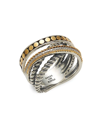 Shop Effy Women's Sterling Silver, 18k Gold & Diamond Ring
