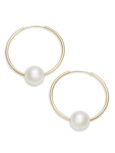 Shop Masako Women's 14k Yellow Gold & 6-7mm Cultured Freshwater Pearl Hoop Earrings