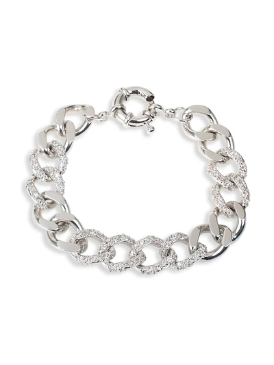 Shop Cz By Kenneth Jay Lane Women's Look Of Real Silvertone & Cubic Zirconia Chain Bracelet In Neutral