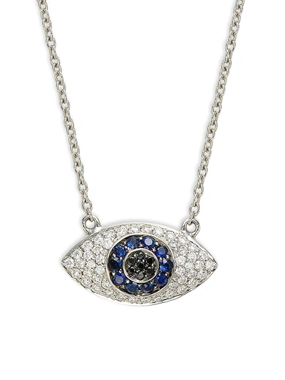 Shop Nephora Women's 14k White Gold Sapphire & Diamond Evil Eye Pendant Necklace
