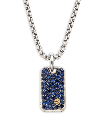 Shop Effy Men's Sterling Silver, 18k Yellow Gold & Blue Sapphire Pendant Necklace
