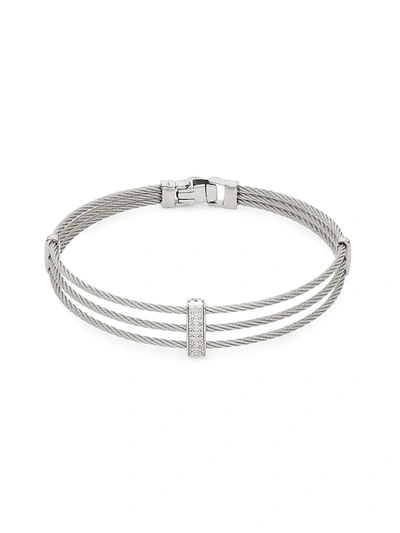 Shop Alor Women's 14k White Gold, Stainless Steel & Diamond 3-row Bracelet